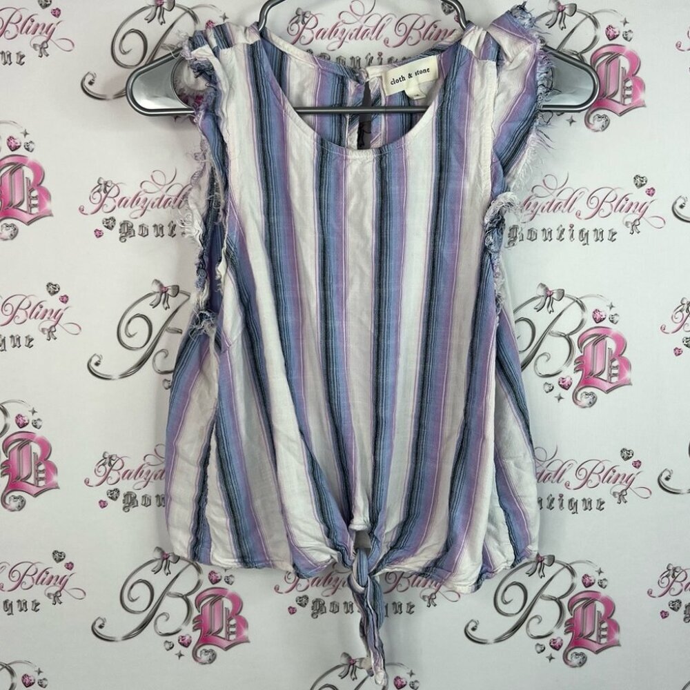 Cloth & Stone tank top distressed tie up ribbon front Multicolor Striped Blouse